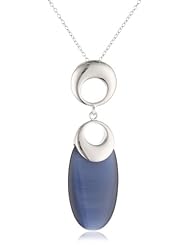 Sterling Silver Synthetic 35 Ct Blue Cats Eye Pendant Necklace, 18"