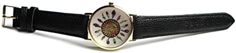 Black Leather Native American Style Mandala Feather Watch 6 1/2" to 8"