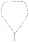 14k Yellow Gold Natural Pink Coral Beaded Y-Necklace w/ Rose Floral Pendant, 16