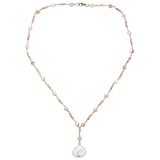 14k Yellow Gold Natural Pink Coral Beaded Y-Necklace w  Rose Floral Pendant, 16
