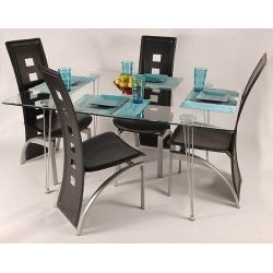 Dining Room Furniture Set - 60 Inch Medallion 5 Piece Set with Tuxedo Chairs - C22SA36BL by Walker Edison