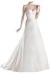 V-neck Sleeveless Chiffon Lace Natural   Waistline Wedding Dress  with a Chapel Train 