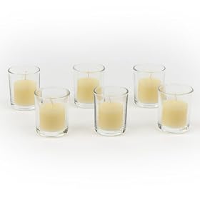 Set of 144 Ivory Unscented Votive Candles and 144 Glass Votive Holders by Quick Candles