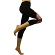 Silver Red Rose Summer Below Knees Capri Short Leggings Stretchy Black S/M