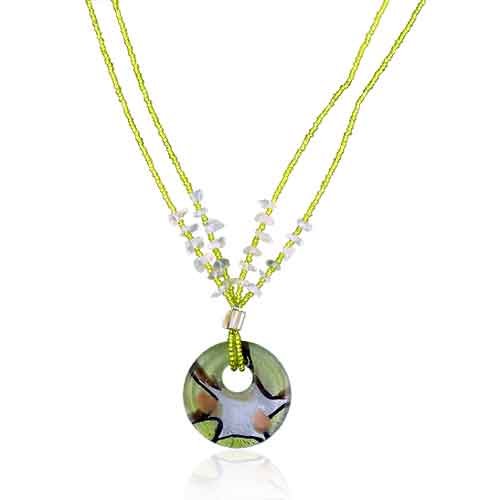 Beaded Green Murano Glass Necklaces Pendant