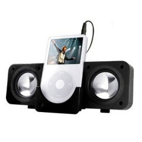 MicroVillage - BLACK PORTABLE FOLDING SPEAKERS FOR IPOD VIDEO, CLASSIC, TOUCH, IPHONE NANO (1ST, 2ND, 3RD GENERATION), MINI, SHUFFLE PLUS ALL OTHER MP3 AND MP4 PLAYERS