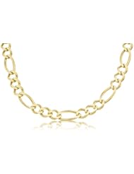14K Solid Gold Yellow Pave Figaro Link Chain Necklace 10mm (W) 26" in (L) - Best Price Guaranteed