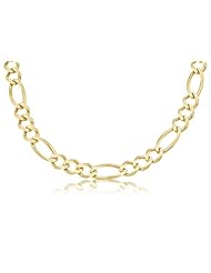 14K Solid Gold Yellow Pave Figaro Link Chain Necklace 10mm (W) 24" in (L) - Best Price Guaranteed
