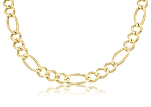 14K Solid Gold Yellow Pave Figaro Link Chain Necklace 10mm (W) 24