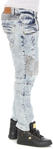 Genuine Nova Men's Slim Fit Moto Biker Denim Jean-Ice Blue-42/32