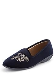 Classic Collection Floral Embroidered Pump Slippers