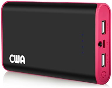 Portable Charger, CWA 6000mAh Power Bank Dual Port Portable Power Bank External Battery Pack Backup - iPhone 6/6 Plus/5/5S/5C, iPad Retina, iPod, Samsung Galaxy S6 Edge S5 Tab Note 2/3/4, HTC One, Motorola, Nokia, LG, Smart Phones Tablets and More (Black / Pink)