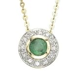 14K Yellow Gold Bezel Set Round Emerald & Diamond Pendant
