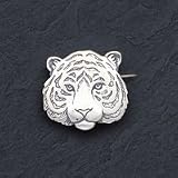 Sterling Silver Antiqued Tiger Face Pin