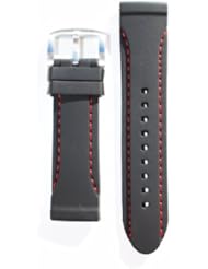 Panerai Style Black 24mm Heavy Rubber Watchband with Red Stitching By Toscana