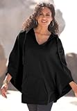 IMAGE OF Roamans Plus Size Hooded Fleece Poncho (BLACK,1X)