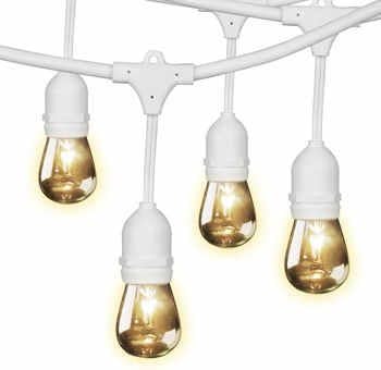 Feit Outdoor Patios, Porches, Walkways Weatherproof String Light Set, White, 48 ft, 24 Light Sockets, Includes 36 Bulbs