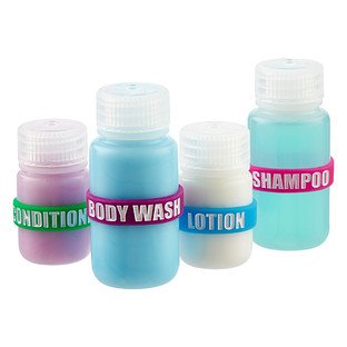 Travel Bottle Labels/Bands for your Shampoo, Conditioner, Body Wash, Lotion 3 oz travel bottles