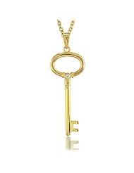 Bling Jewelry Collectible 14k Gold Vermeil Oval Key Pendant Necklace with 18" Chain