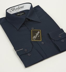 Elegant Men's Button Down Navy Dress Shirt