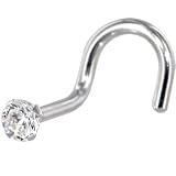 Solid14KTWhiteGold2mmCubicZirconiaSOLITAIRENoseRing