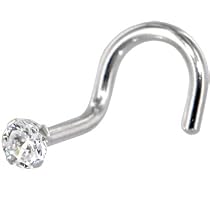 Solid 14KT White Gold 2mm Cubic Zirconia SOLITAIRE Nose Ring