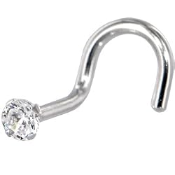 Solid 14KT White Gold 2mm Cubic Zirconia SOLITAIRE Nose Ring