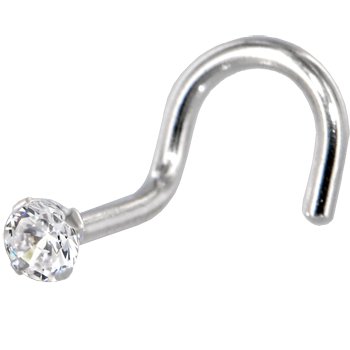 Solid 14KT White Gold 2mm Cubic Zirconia SOLITAIRE Nose Ring