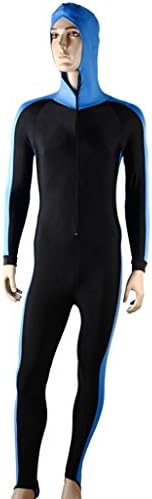 WenVen Mens Full Jumpsuits Snorkeling Set Watersports,Blue with Hood XL