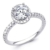 14K White Gold Round-cut with Side Stone CZ Cubic Zirconia Ladies Wedding Engagement Ring Band - Size 8.5