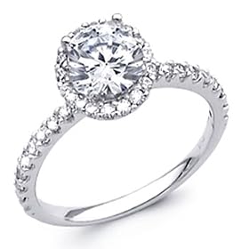 14K White Gold Round with Side Stone CZ Cubic Zirconia Wedding Engagement Ring Band - Size 4