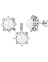 Sterling Silver and Freshwater Pearl Earring and Pendant Set