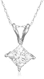 10k Choice of White or Yellow Gold Princess Cut Diamond Solitaire Pendant (1 ct, J-K Color, I2-I3 Clarity)