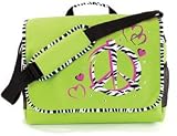 Zebra Peace Sign Pink Green Girls School Messenger Laptop Bag