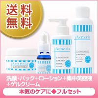 【アクネリア】洗顔 パック + 化粧水 （ ローション ） + 集中美容液 + ゲルクリーム