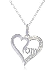 Womens Sterling Silver MOM Diamond Heart Pendant Necklace (0.03 cttw, I-J Color, I2 Clarity)