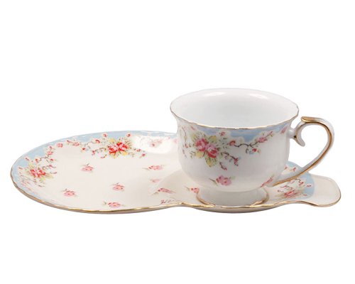 Gracie China Vintage Blue Rose Porcelain 2-Piece 