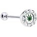 Clear Gem Paved Half Dome Pot leaf Logo Barbell Tongue Ring