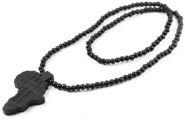 JIEAK Fashion Wooden Map Africa Piece Pendant Wooden Rosary Bead Chain Necklace Gift Black