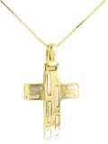 medium modern brushed and polished two tone 14K gold cross
