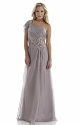 Modest Beaded Crystals Crystal Lace Applique Cap Sleeves One Shoulder Chiffon/Taffeta/Tulle Prom Dress 