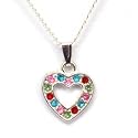 FJ01 - Pendentif en Forme de Coeur Multicolore en Argent Plaqu&eacute; sur Cha&icirc;ne de 40cm