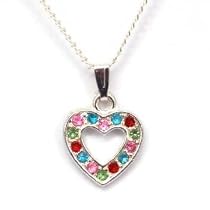10 Pieces of Silver Plated Multi Coloured Heart 16" Necklace By The Olivia Collection