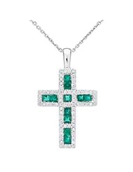 Emerald and Diamond Cross in 18kt White Gold