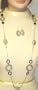 Silver Plated Long Chain Necklace with Large Grey Circle and Other Beads Earrings for Women and Teens
