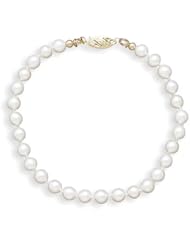 7" 5.5-6mm Grade A Cultured Akoya Pearl Bracelet individually knotted with a 14K Yellow Gold Clasp