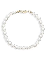7" 5.5-6mm Grade A Cultured Akoya Pearl Bracelet individually knotted with a 14K Yellow Gold Clasp
