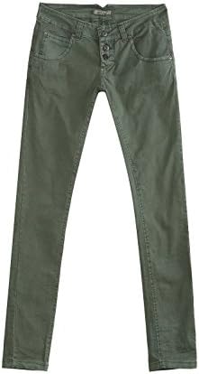Eurssto Women's Button Fly Basic Pants Large Army Green