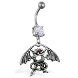 Navel ring with dangling entwined dragons