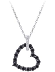 10K White Gold, Black Diamond Heart Pendant with Chain (3/4 cttw)